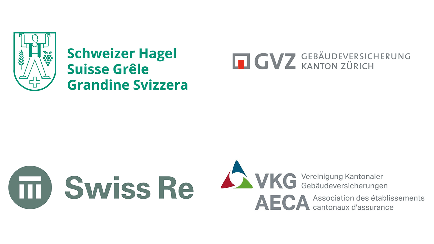 Logos of Schweizer Hagel, Gebäudeversicherung Kanton Zürich, SwissRe, and Vereinigung Kantonaler Gebäudeversicherungen